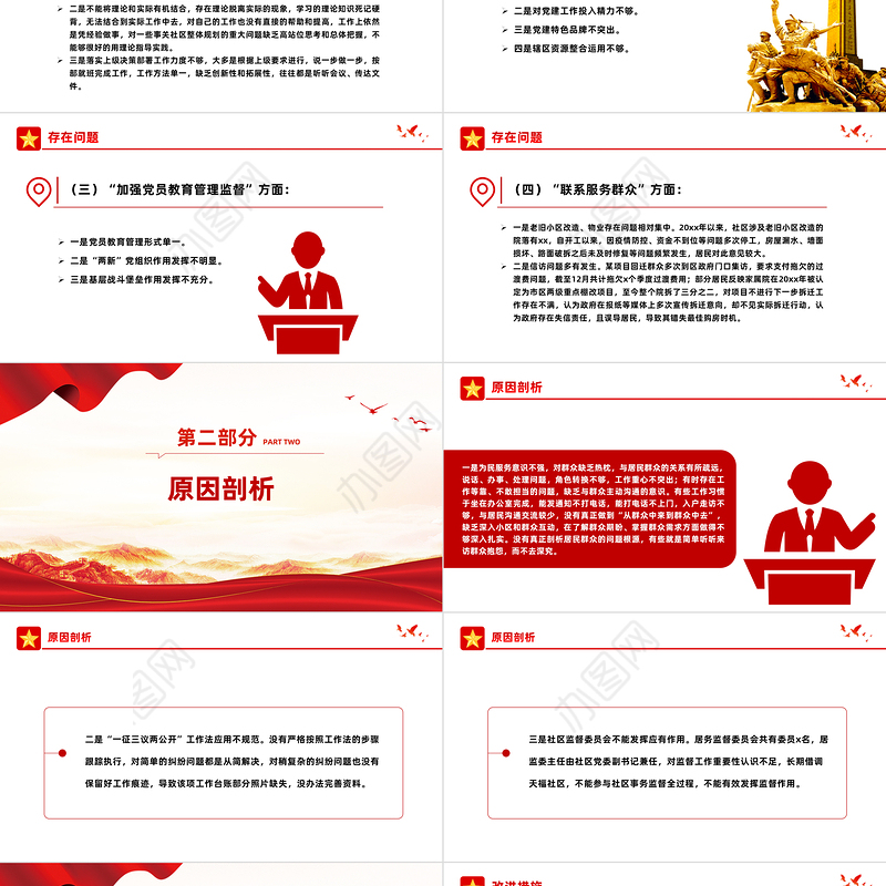 红色党政风社区党委领导班子第二批主题教育组织生活会对照检查材料PPT模板