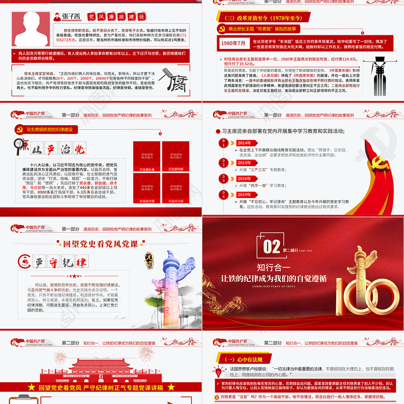 2021回望党史看党风严守纪律树正气PPT建党100周年学党史专题教育PPT模板