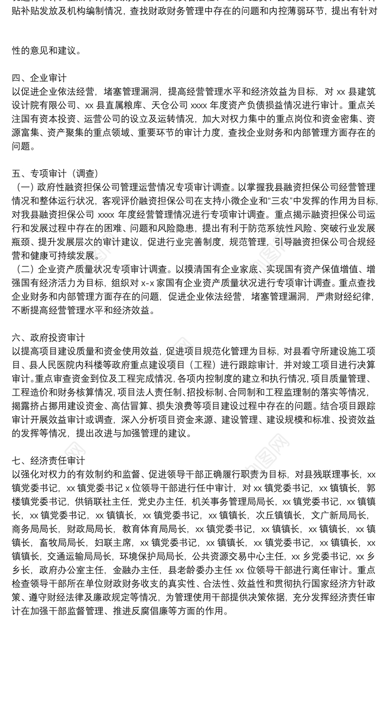 年度审计局审计项目工作计划精选范文