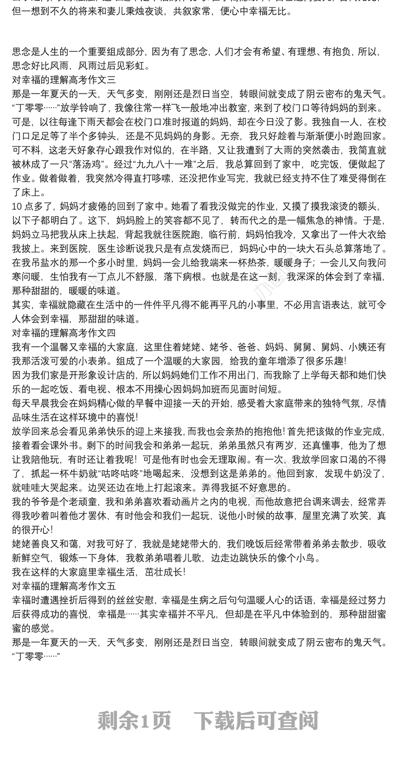 对幸福的理解高考作文