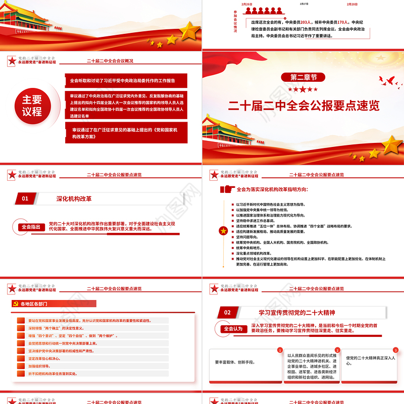 二十届二中全会公报要点速览PPT红色精美深入学习贯彻会议精神党员专题学习党课课件