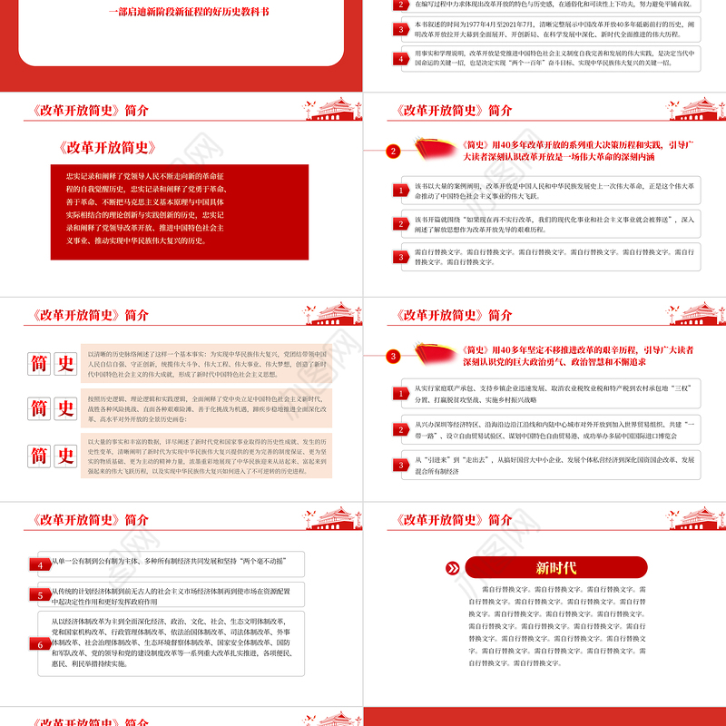 改革开放简史PPT红色大气蕴含中国改革开放40多年的治国理政智慧和历史经验的壮阔实践史党课课件