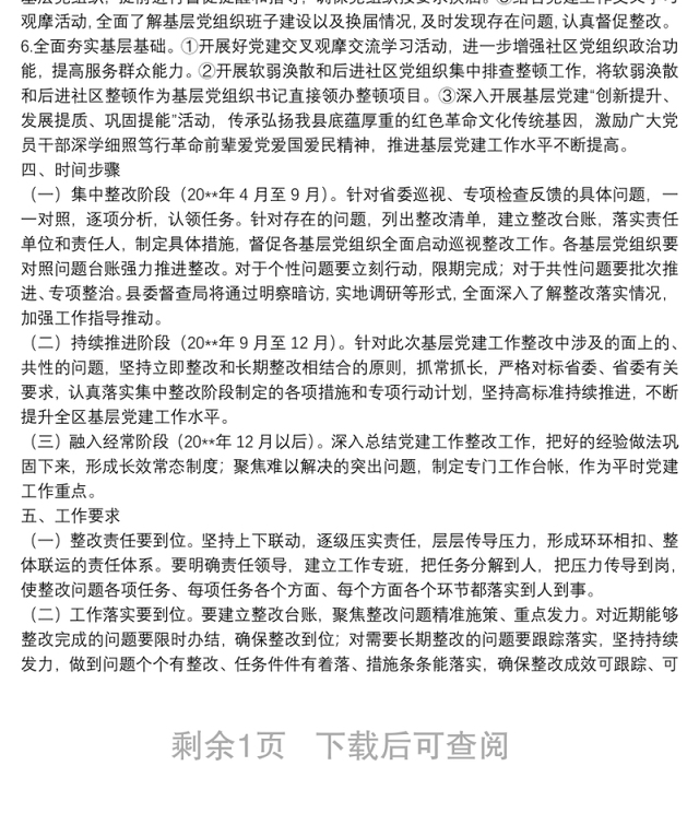 基层党建问题整改专项行动方案（县、区）