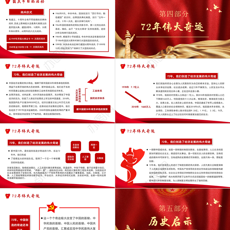 2021建国72周年PPT红色喜庆盛世华诞锦绣中华迎十一庆国庆爱国主义教育党课课件