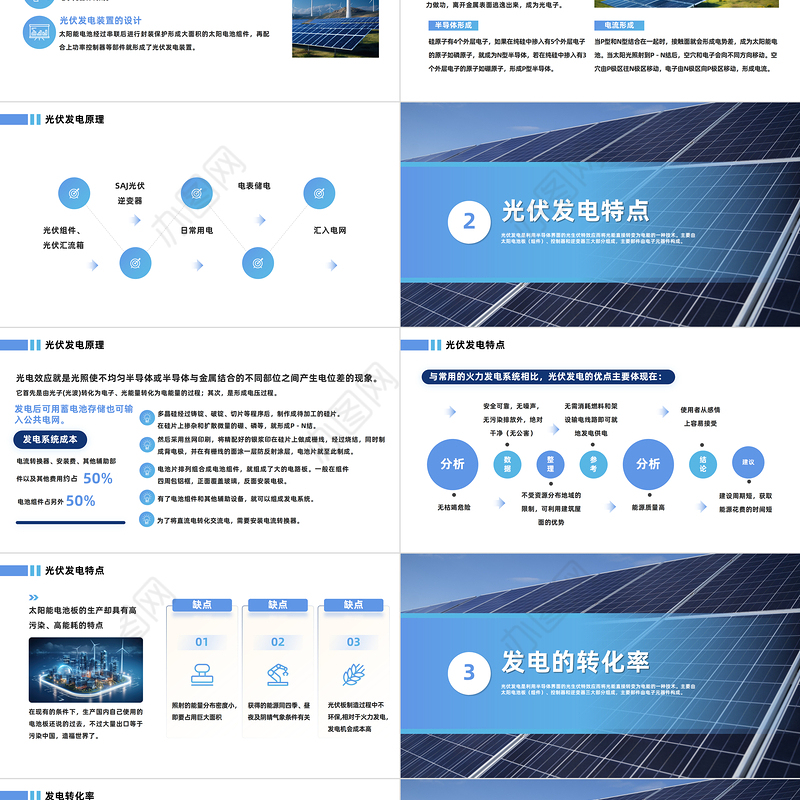 光伏发电PPT简洁实用太阳能光伏发电新能源项目简介及原理特点介绍课件