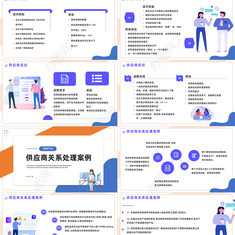 2023供应商关系管理PPT插画风供应商关系处理案例供应链控制策略培训课件模板下载