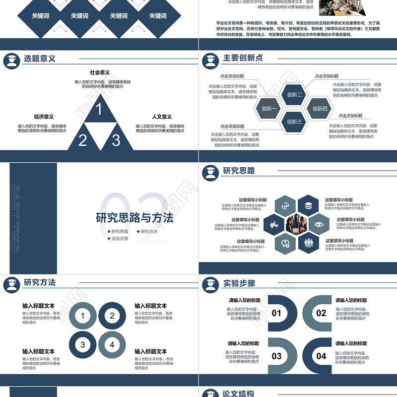学术毕业论文答辩PPT深蓝极简风毕业汇报模板