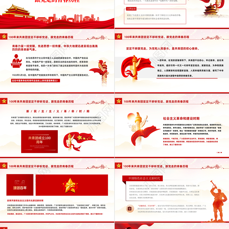 越百年栉风沐雨绽芳华乘风破浪PPT解读庆祝中国共产主义青年团成立100周年大会讲话精神专题课件模板