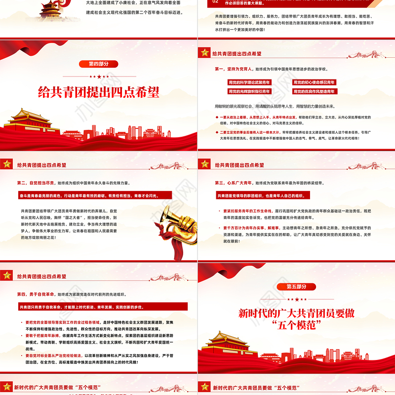 越百年栉风沐雨绽芳华乘风破浪PPT解读庆祝中国共产主义青年团成立100周年大会讲话精神专题课件模板