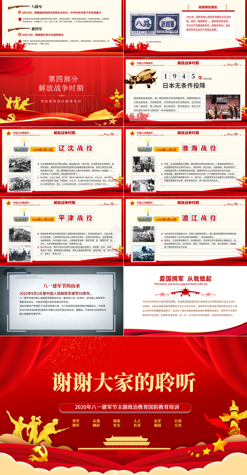 2020八一建军节中国人民解放军发展简史国防教育部队教育爱国主义教育PPT模板