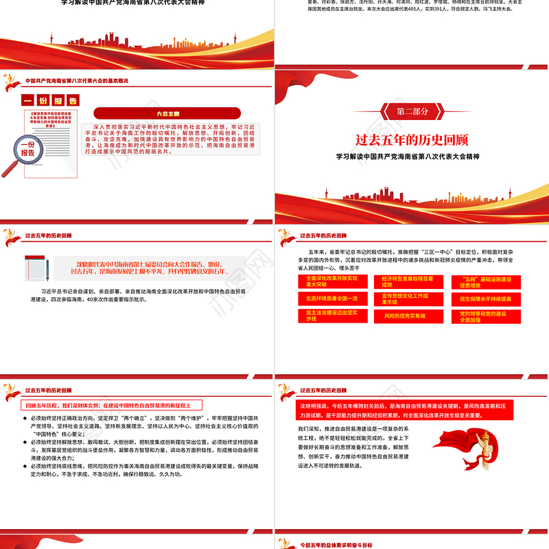 红色党建风中国共产党海南省第八次代表大会专题党课PPT课件模板