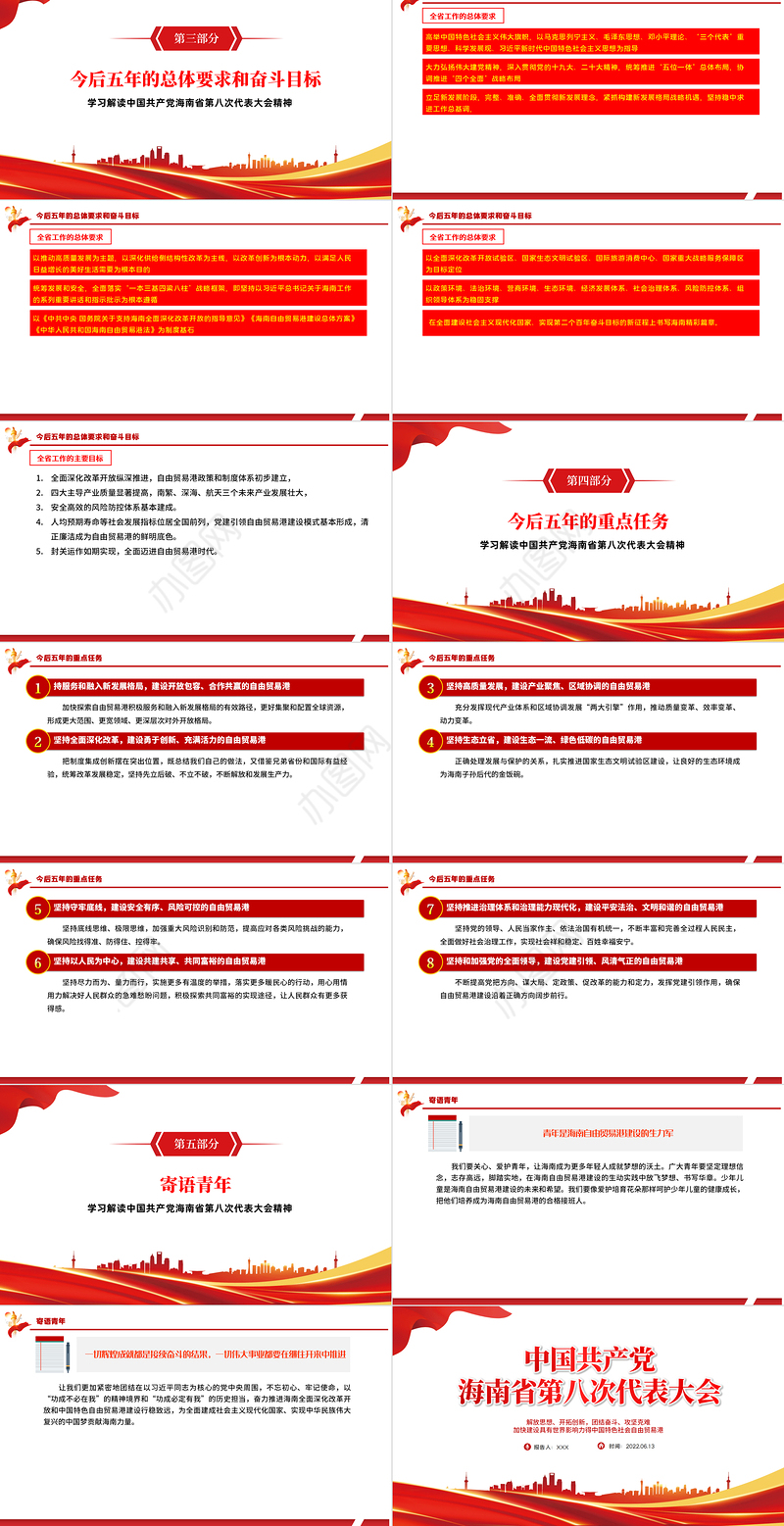 红色党建风中国共产党海南省第八次代表大会专题党课PPT课件模板