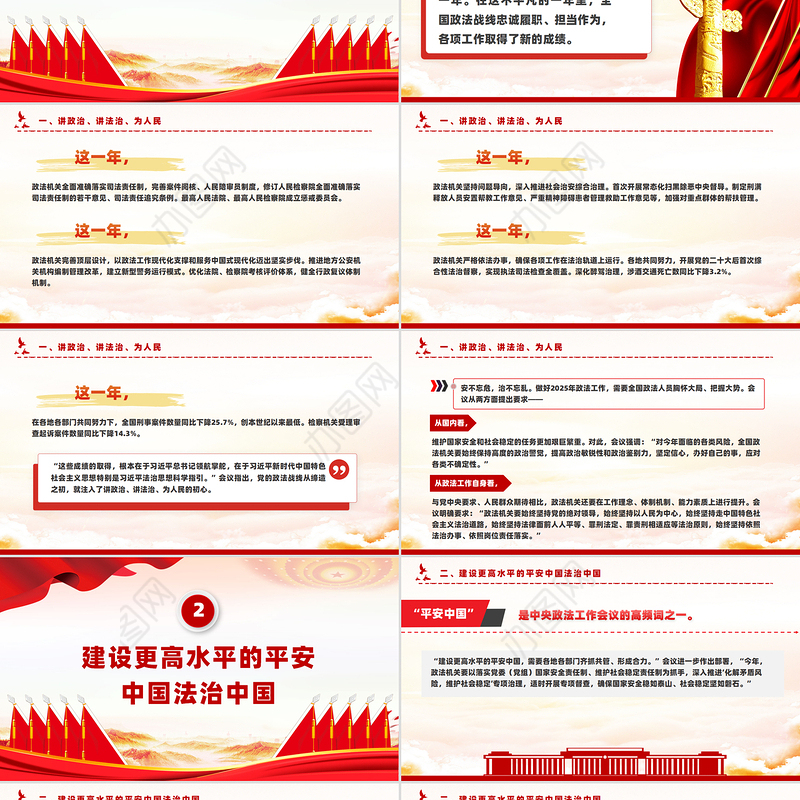 红色简洁2025中央政法工作会议要点PPT课件模板