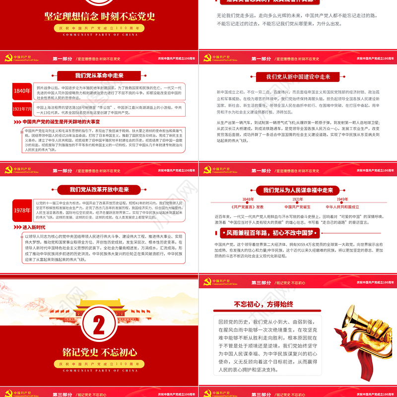 铭记党史不忘初心PPT红色党政风七一建党节热烈庆祝中国共产党成立101周年专题党课课件模板