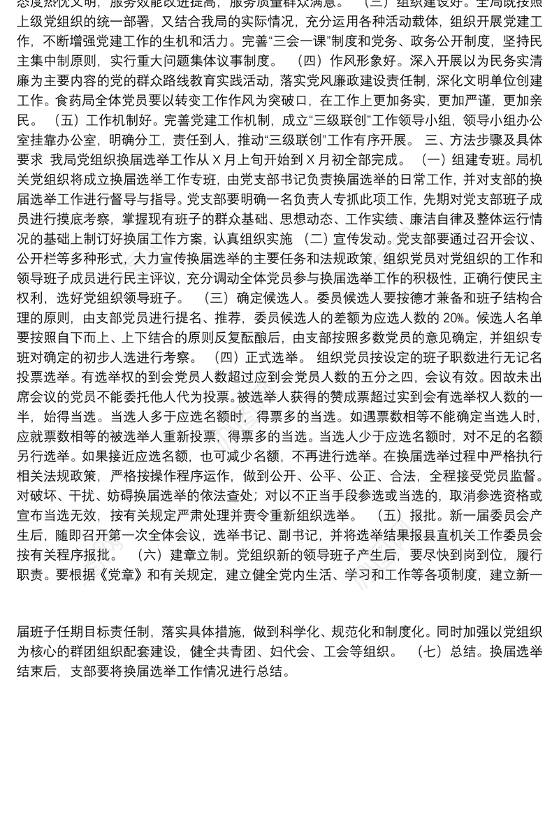 08-X县食药局党支部换届选举工作实施方案