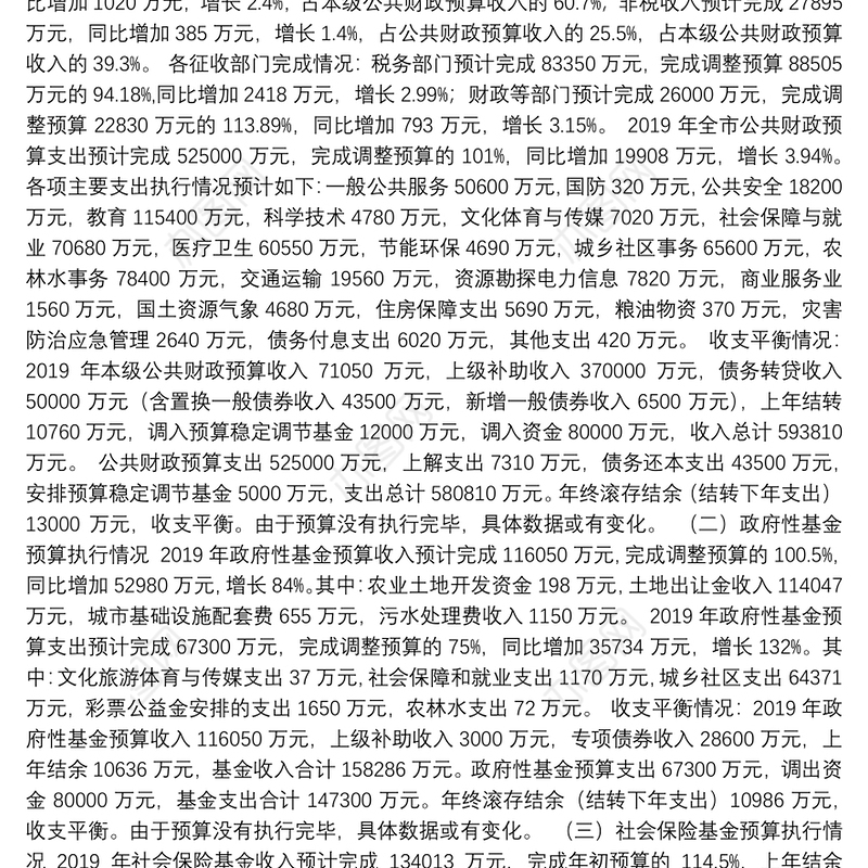 关于武冈市2019年财政预算执行情况和2020年财政预算草案的报告