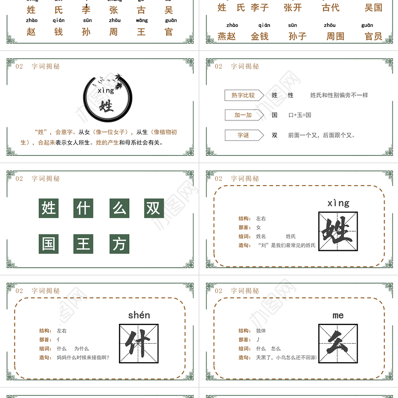 2022姓氏歌PPT中国风识字第2课小学一年级语文下册部编人教版教学课件