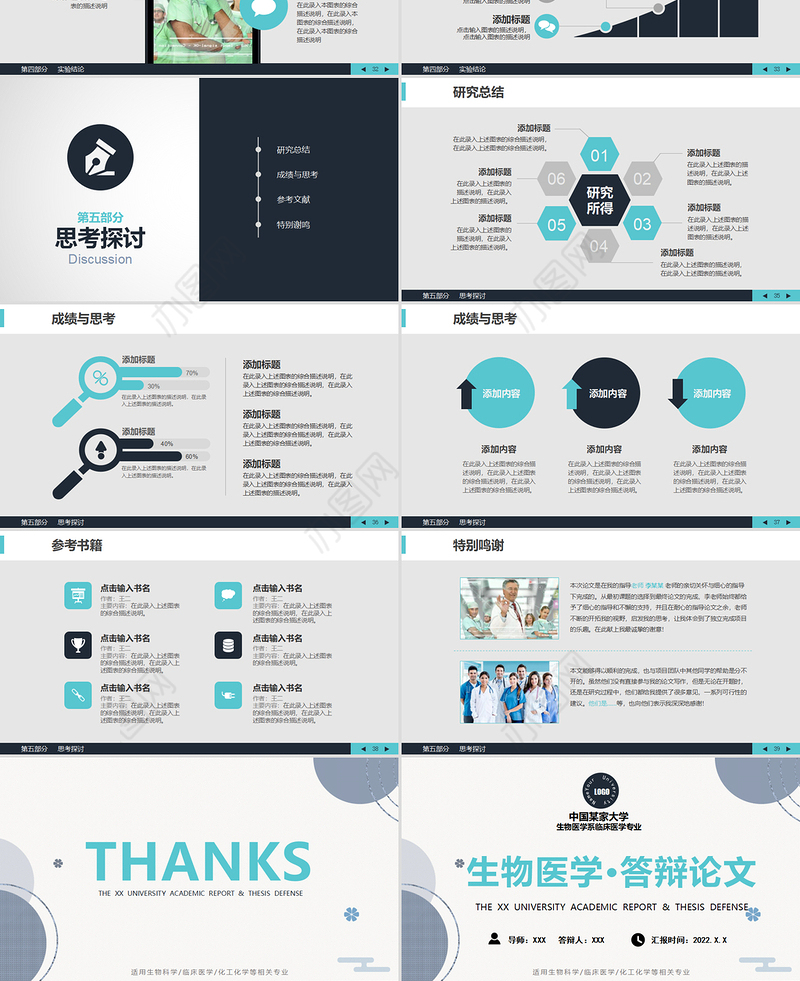 2022生物医学工程医疗医药专业通用论文答辩PPT清新商务风医疗医学通用PPT模板