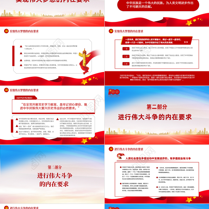 2021学习党史是推进“四个伟大”的内在要求PPT红色建党100周年党史党课课件