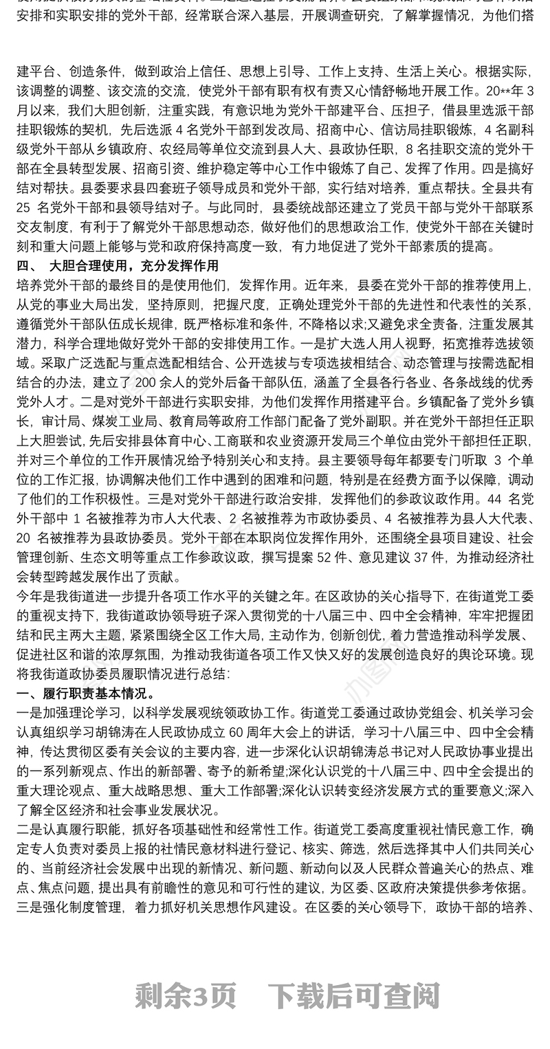 政协党外干部个人工作总结