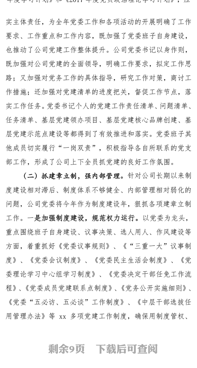 2017年公司党委办公室党建工作总结范文