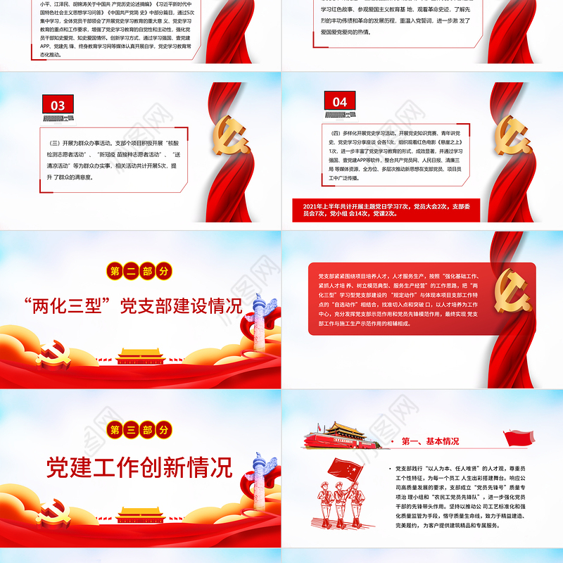 2021年度党史学习教育情况汇报PPT红色大气党史学习教育的开展情况存在问题及建议专题党课课件