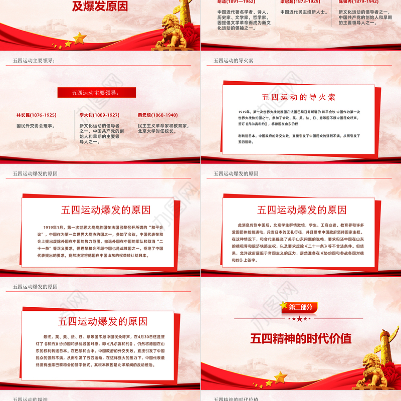 纪念五四运动103周年PPT红色党政风弘扬五四运动做新时代新青年专题党课课件模板