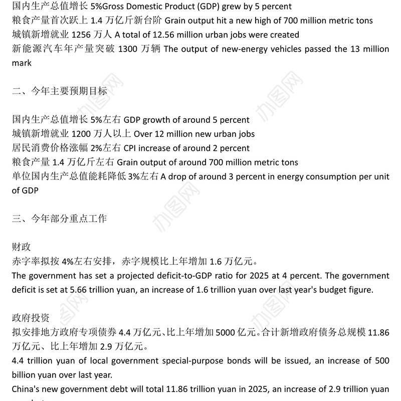 双语版2025政府工作报告要点PPT两会精神宣传课件(讲稿)