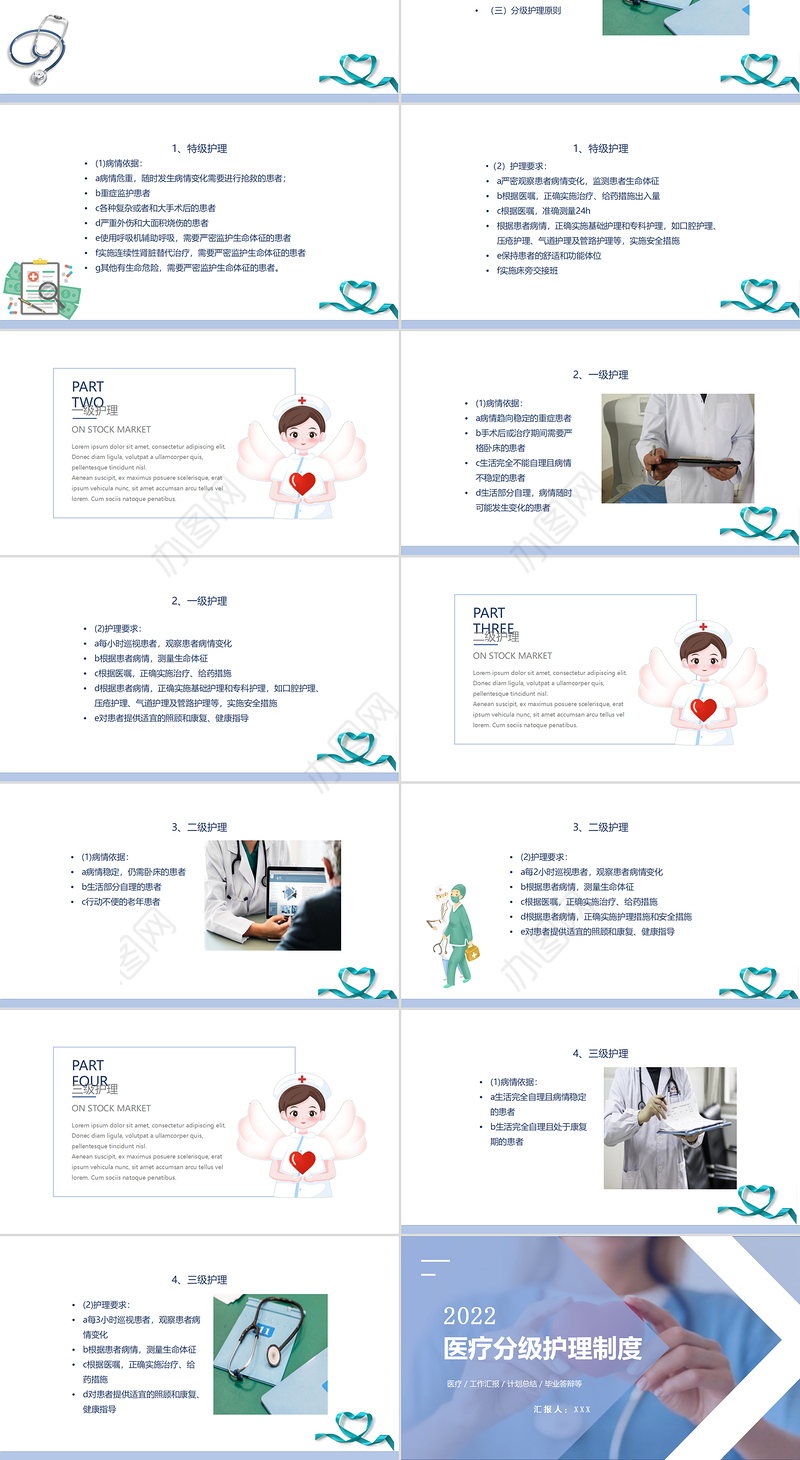 2022医疗分级护理制度PPT简约清新医疗类相关PPT模板下载