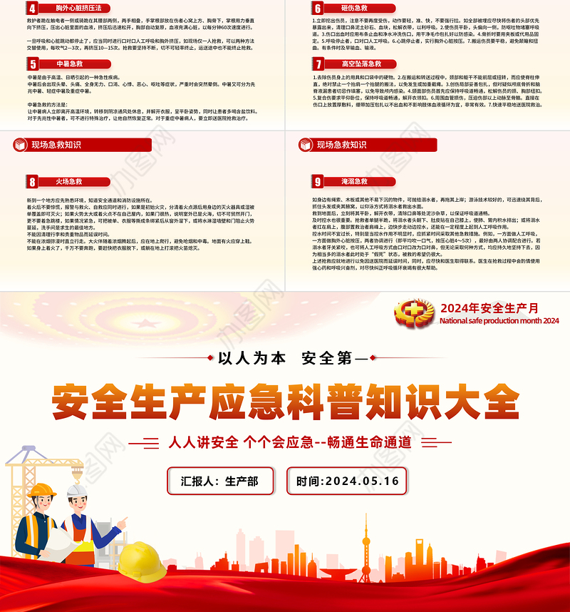2024安全生产应急科普知识大全PPT大气创意以人为本安全第—安全科普课件