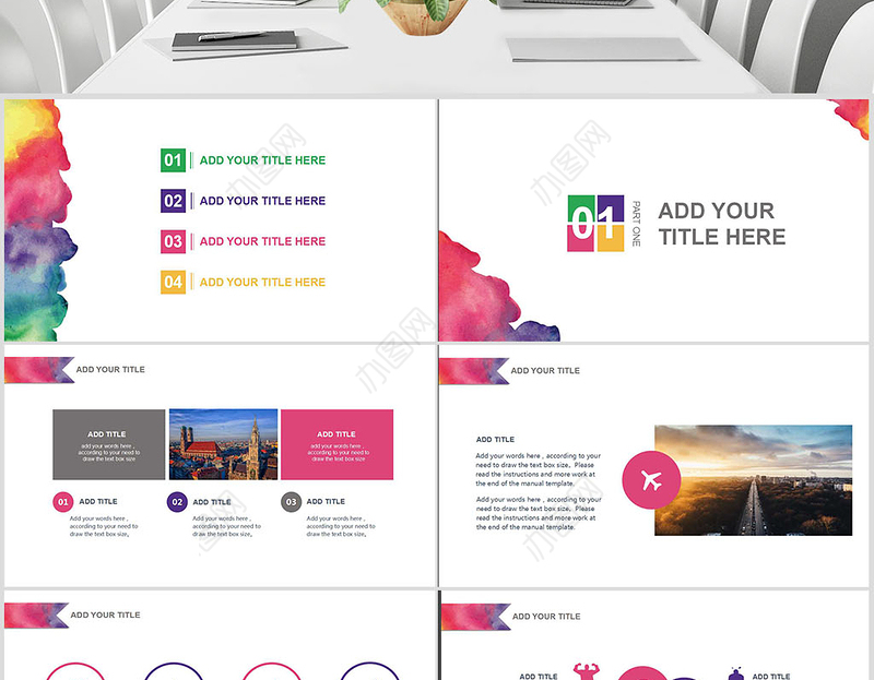 2019水彩微粒体年终述职报告ppt模板幻灯片