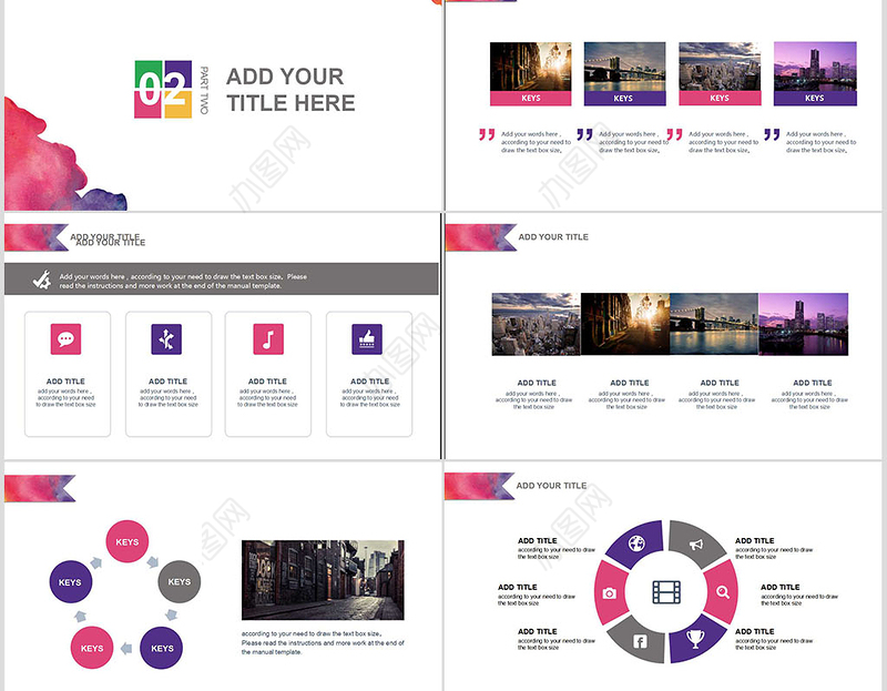 2019水彩微粒体年终述职报告ppt模板幻灯片