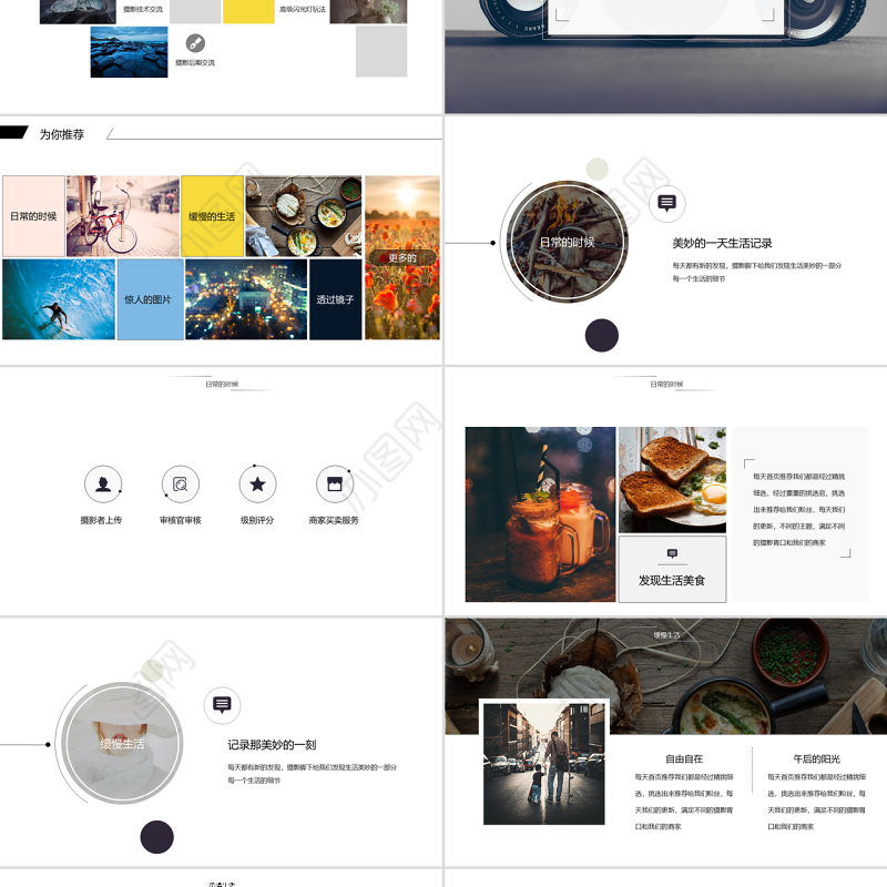 精美的图文排版摄影网站介绍宣传动态ppt模板