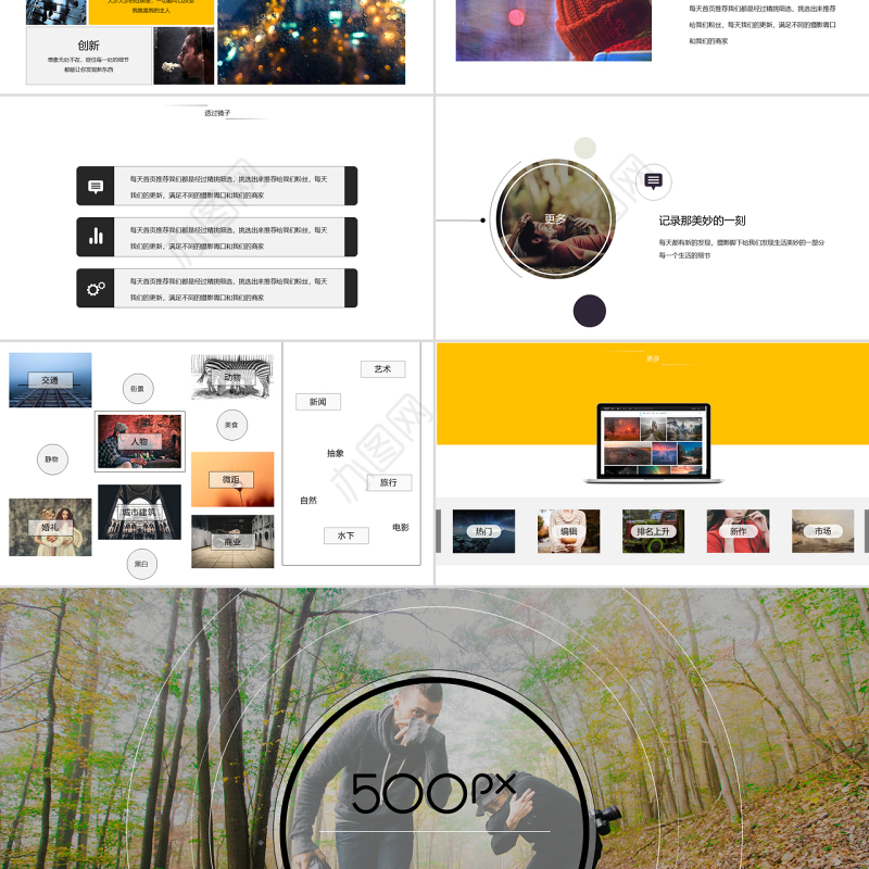 精美的图文排版摄影网站介绍宣传动态ppt模板