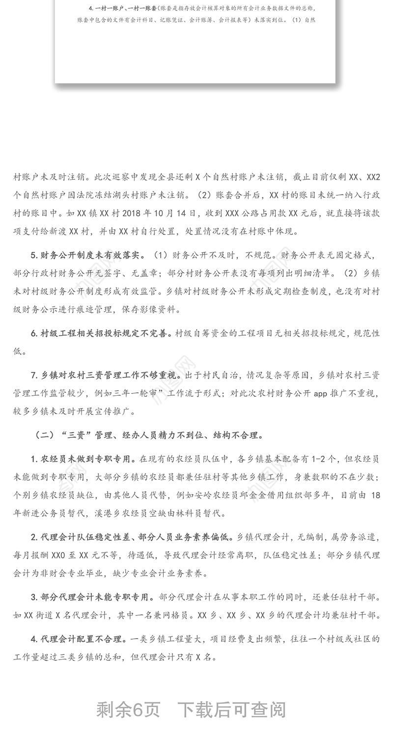 县对农村“三资”管理开展专项巡察情况报告