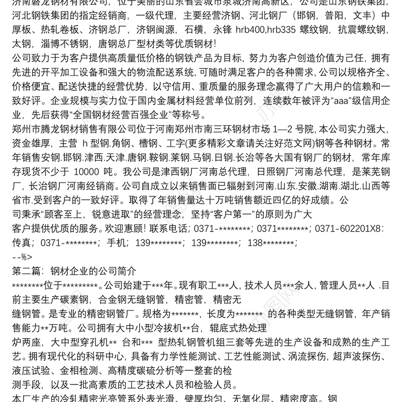 钢材公司简介-word例文模板 (7页)