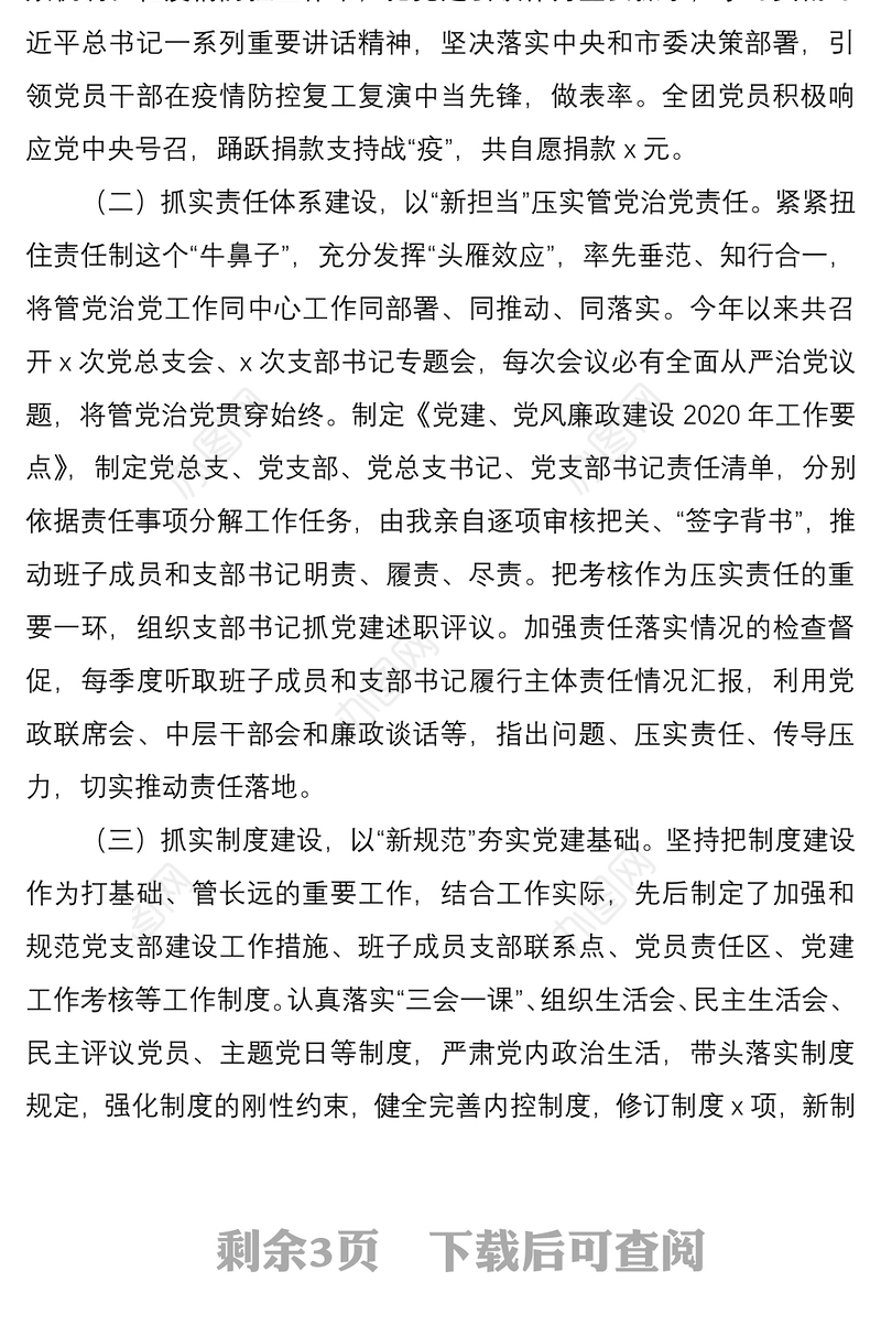 党总支书记2020年度述责述廉报告范文