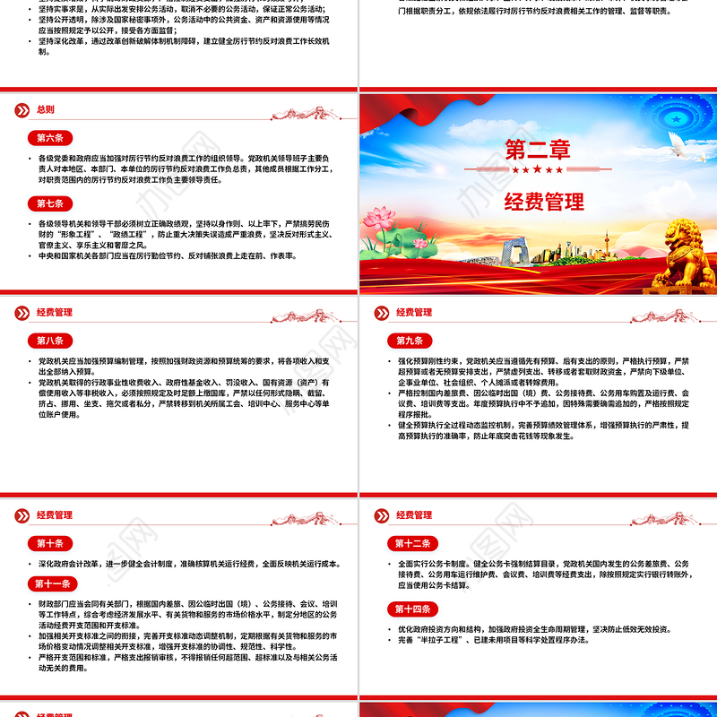 红色简洁《党政机关厉行节约反对浪费条例》PPT党内法规课件