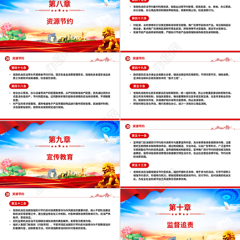 红色简洁《党政机关厉行节约反对浪费条例》PPT党内法规课件