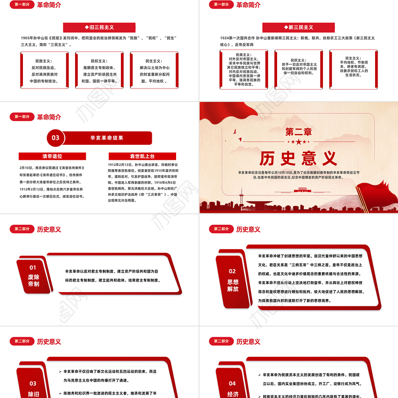 2023辛亥革命112周年PPT红色党政风纪念辛亥革命112周年专题课件模板下载