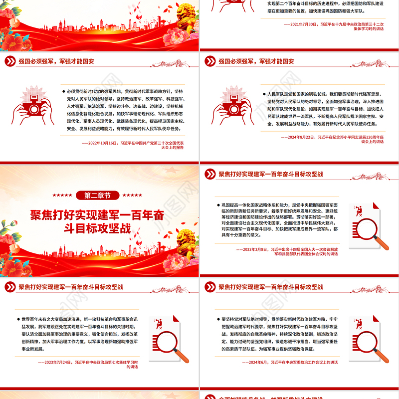 红色大气人民军队是党和国家的钢铁长城PPT总书记的部分相关重要论述课件下载