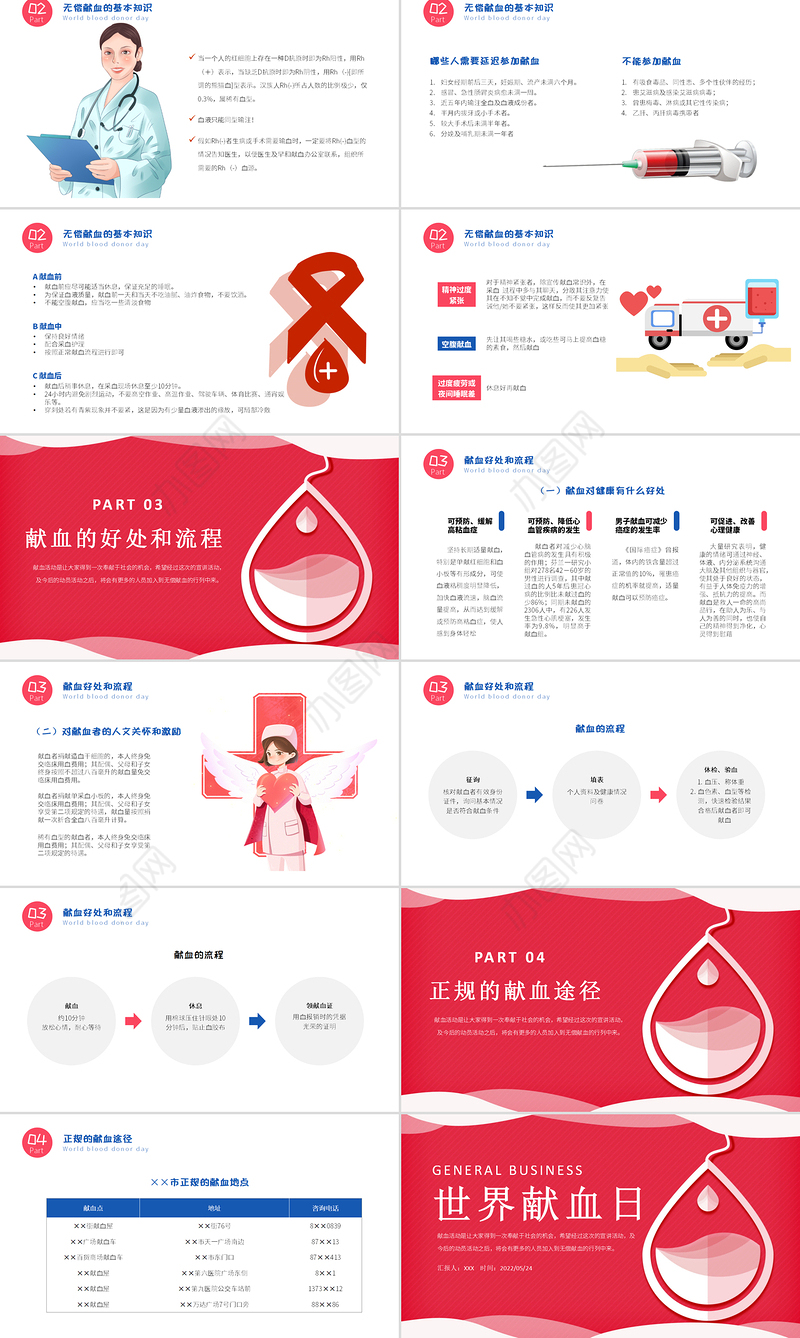 2022世界献血日PPT卡通风世界献血日知识宣讲课件模板