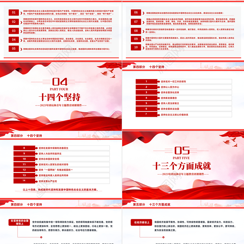 思想旗帜PPT红色简洁团员和青年主题教育专题理论学习团课课件