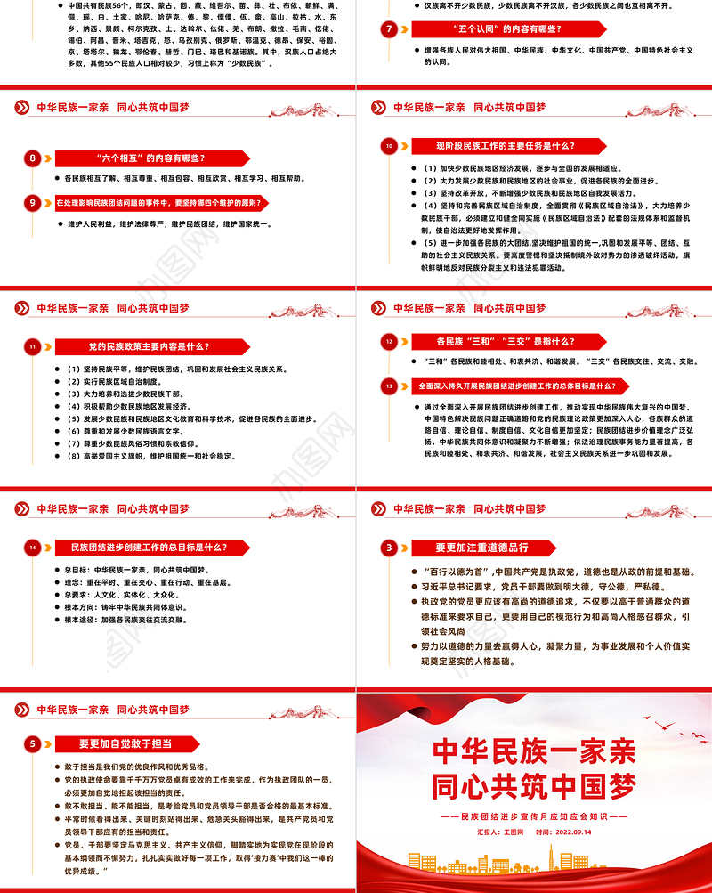2023民族团结进步宣传月应知应会知识PPT红色时尚中华民族一家亲同心共筑中国梦知识汇总课件