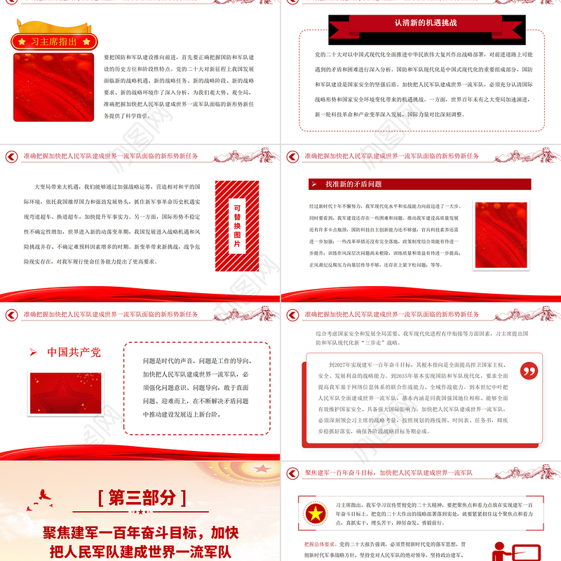2023全面把握加快把人民军队建成世界一流军队的战略部署PPT大气精美风党员干部学习教育专题党课课件