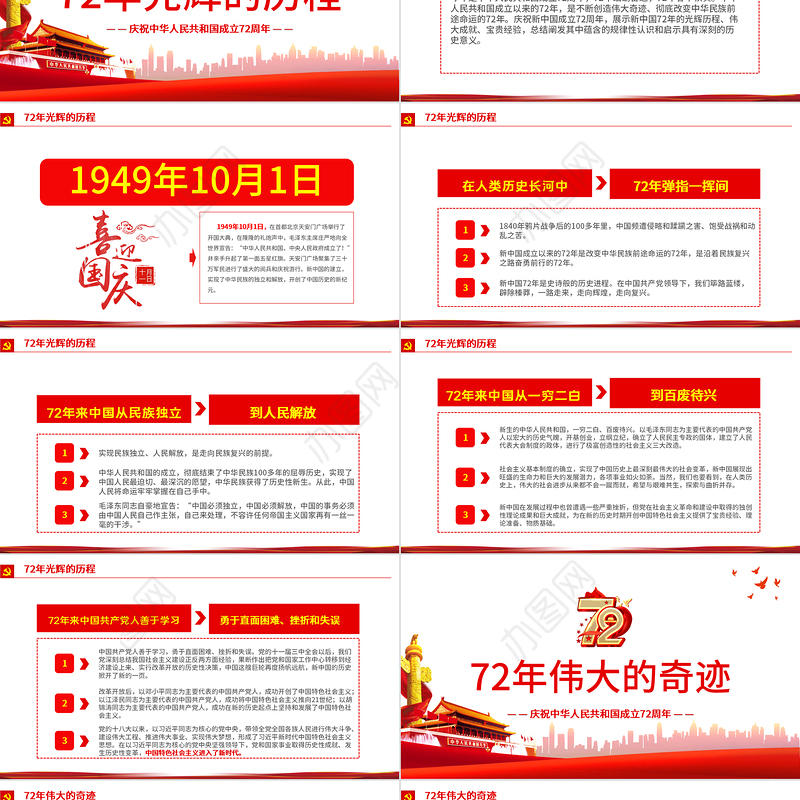 2021光辉的历程伟大的奇迹PPT红色简洁十一国庆节新中国成立72周年党课课件