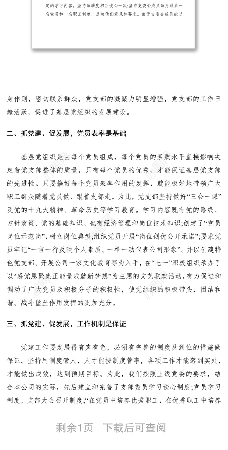 2020年-公司党支部“抓党建、促发展”经验材料