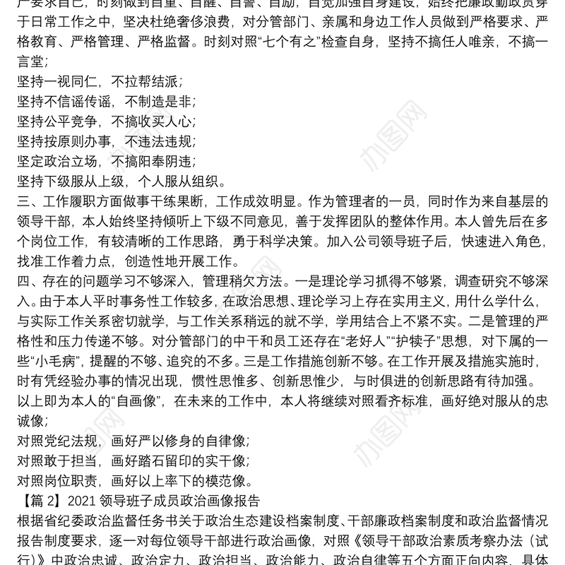 2021领导班子成员政治画像报告范文(精选5篇)