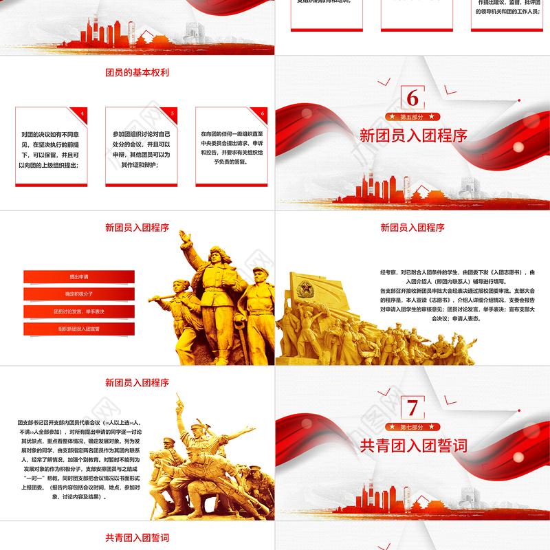 共青团入团宣传教育PPT简洁党政风中国共产主义青年团简介历史团员义务青少年入团培训课件