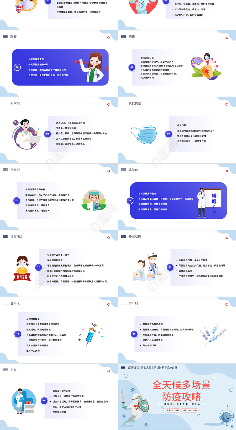 2022全天候多场景防疫攻略PPT简约卡通风全天候多场景防疫攻略主题班会课件模板